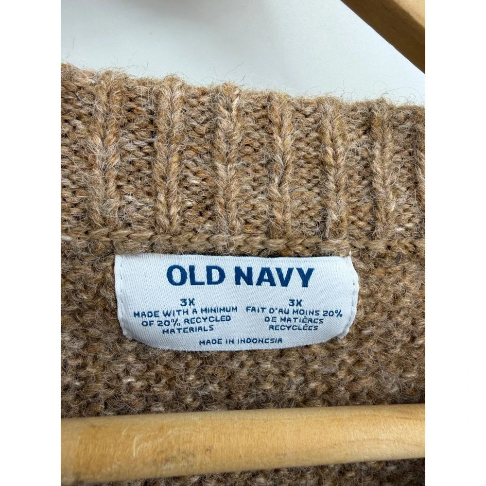 Old Navy Wild Cable Cardigan Women 3X Brown Belgian Waffle Cable Sweater